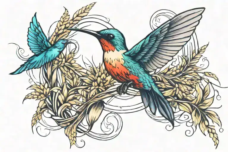 Infinity Symbol With A Humming Bird And Wheat Stalk Intertwined