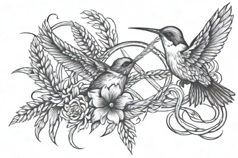 Infinity Symbol With A Humming Bird On One Side And Wheat Stalk Intertwined On The Other