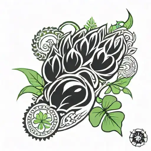 Tribal Bear Paw With Clover And Pea Pod
