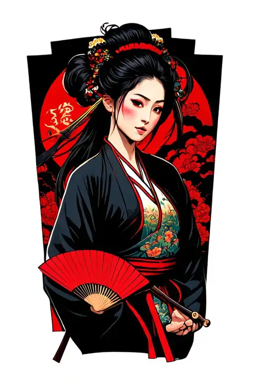 Chinese Asian Woman Martial Arts With Fans