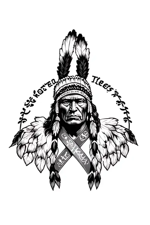 American Indian Chief With The Kidney Cancer Ribbon Around Him