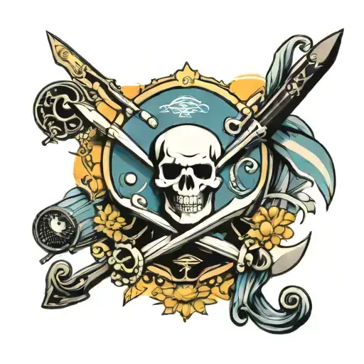 Jolly Roger Flag With Ski Sun And Beach