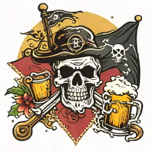 Jolly Roger Flag With Snow Sun And Beach Beer