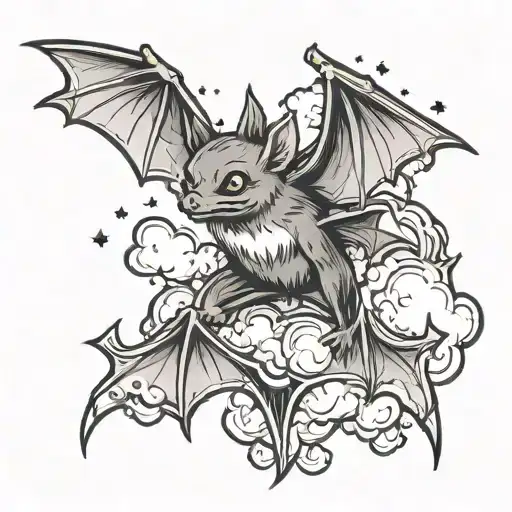 Spooky Bat And Stars Shining Clouds