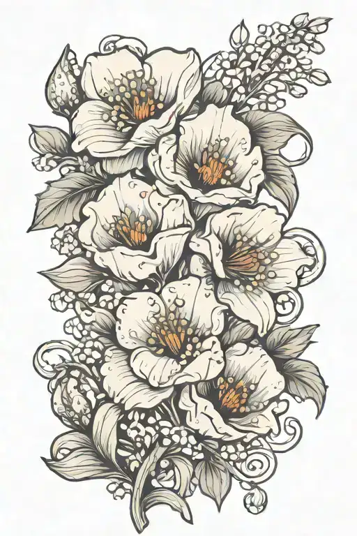 Poppy And Lilly Of The Valley Intertwined With Eachother With Daisy