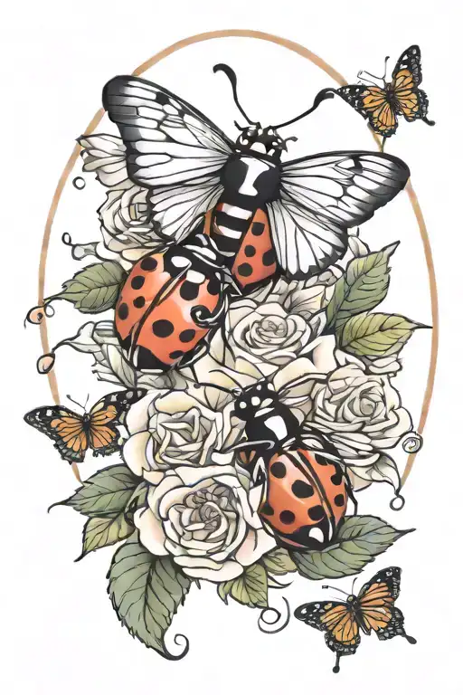 Ladybug And Roses And Butterflies