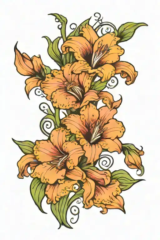 One Gladiolus With Vine Swirls Dots