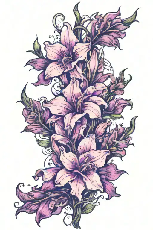 One Gladiolus With Vine Swirls Dots