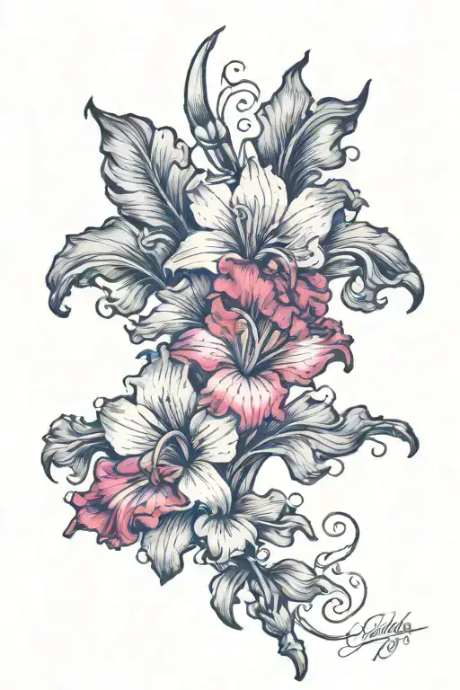 One Gladiolus With Vine Swirls Dots