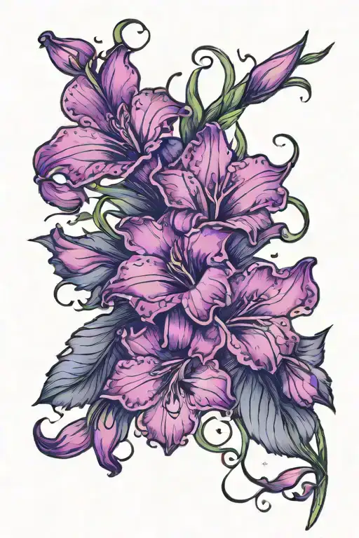 One Gladiolus With Vine Swirls Dots