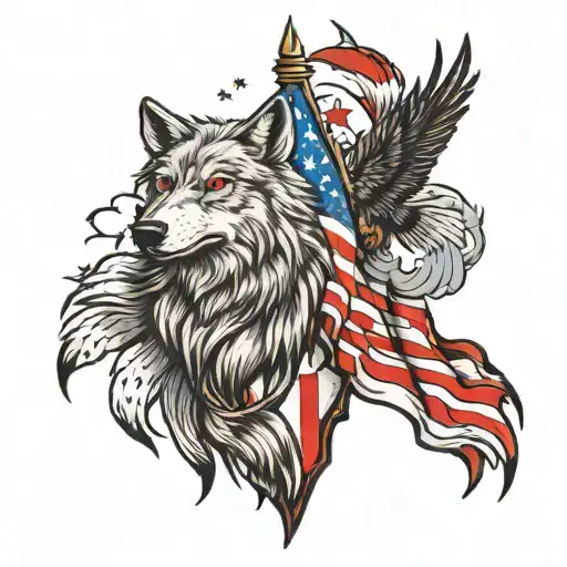 Wolf And Eagle With American Flag And Turkish Flag