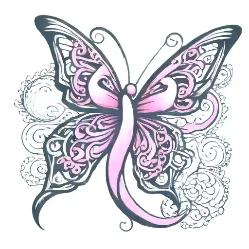Breast Cancer Pink Ribbon Entrwined In A Beautiful Butterfly