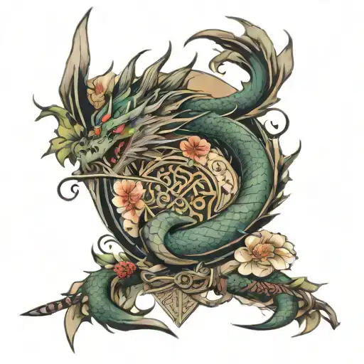 Dragon Flowers Sword House In Japanese Style