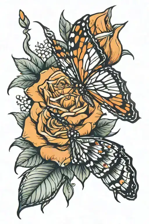 One Rose Orange With One Butterfly