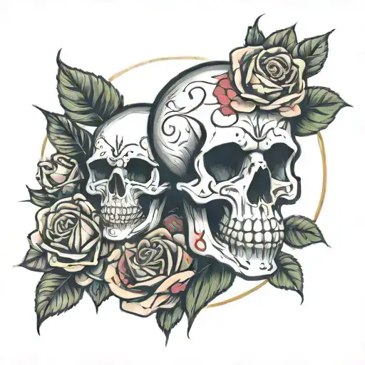Skull Roses Clock Rose Heart Made