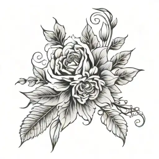 Left Arm Sleeve Flowers And Leaves Black And Gray Filled In And Skin Leaves