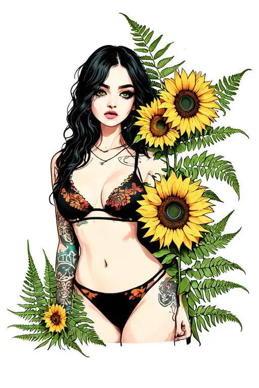 Riot Grrrl Aesthetic With Ferns And Sunflowers Dark Tones Bikini Kill