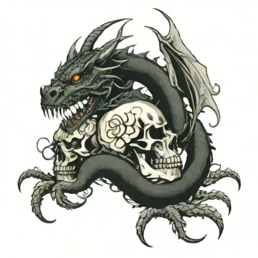 Dragon Standing On Human Skulls