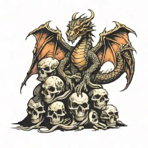 Dragon Standing On Pile Of Skulls