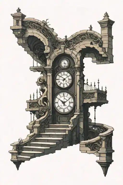 Stairs Going Into A Door Inside A Big Broken Clock