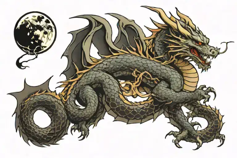A Dragon In Fullmoon In Triangle Shabe