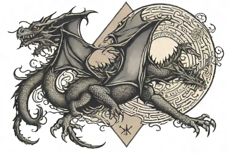 A Dragon Inside Fullmoon In Triangle Shape