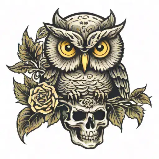 Owl Perched On Skull