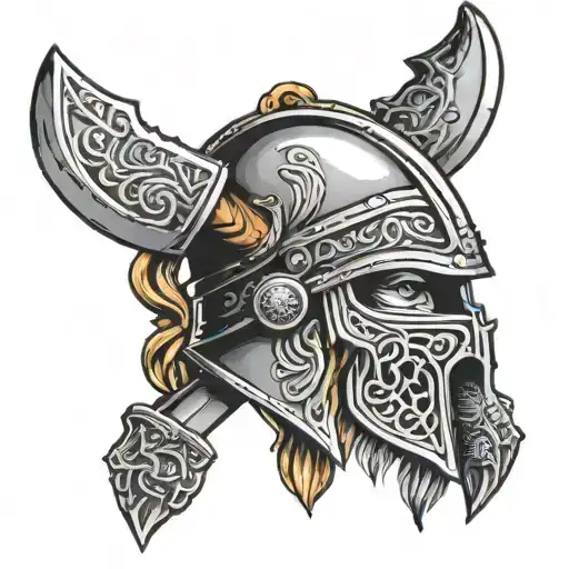 Viking Sword Sheild And Helmet Woth Fenrys Above Woth Mouth Open