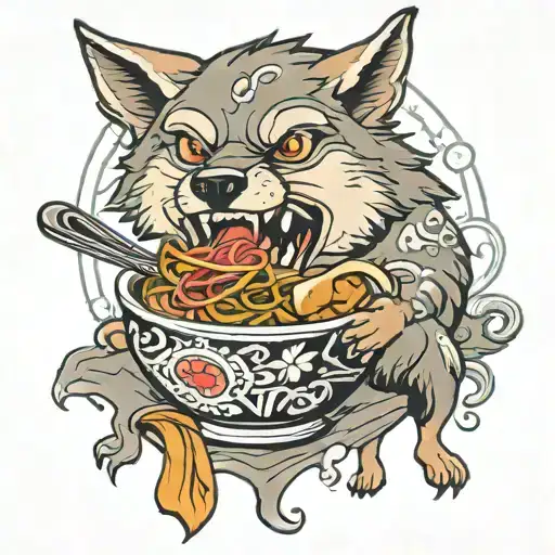 Cartoonish Wolf Eating Pho