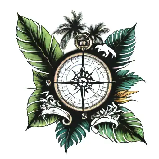 Palm Trees With Compass And Key West Coordinates