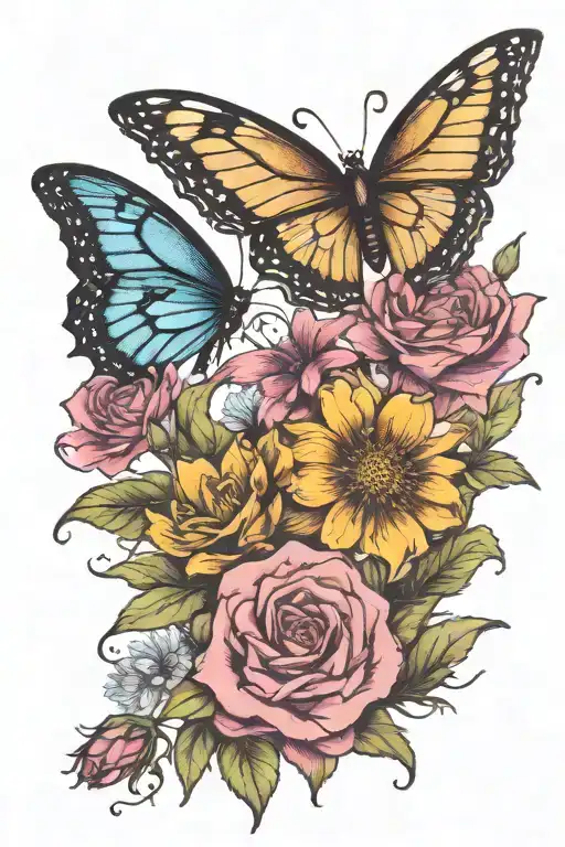 January And July Birth Flowers And Butterfly