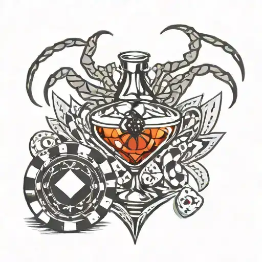 Brandy Snifter And Diamond Spider And Poker Chip