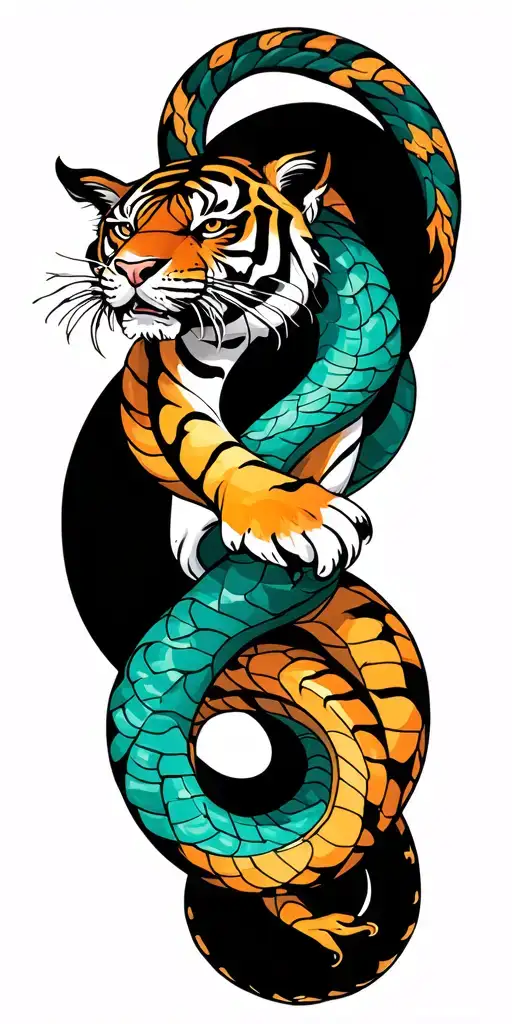 Tiger And Snake Intertwined