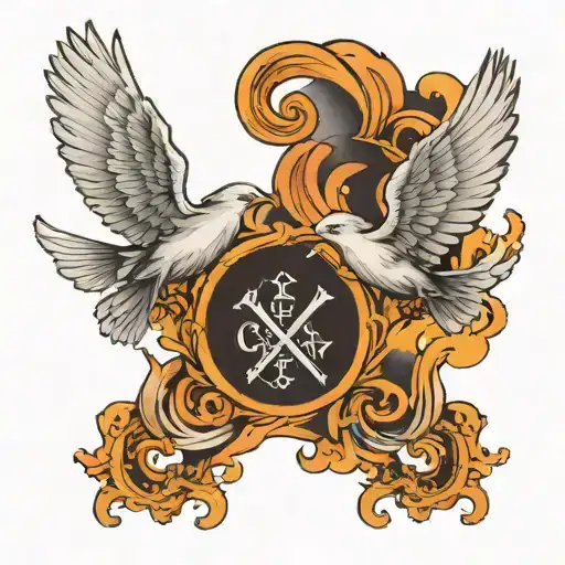 Two Angles Flying To The Gates On Heaven With God Above Welcoming Them Into Heaven