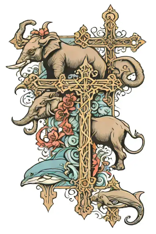 Dolphin And Elephant On A Cross