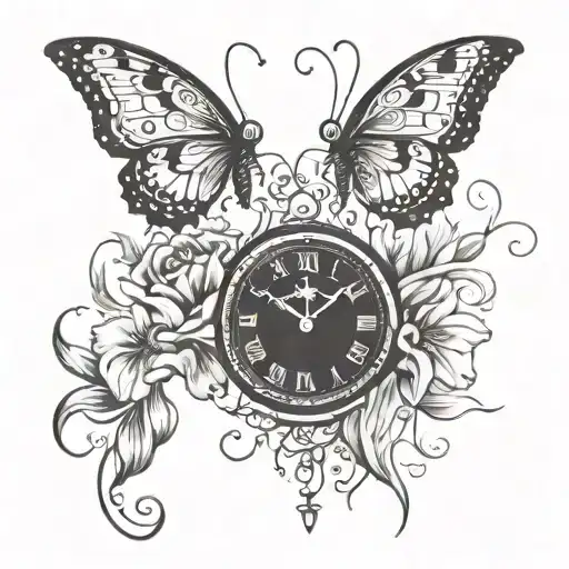 2 Butterflies Sea Tulips Clock