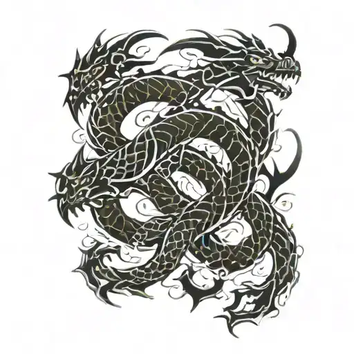 2 Dragon Tails Cutting Each Other With Scars In Between