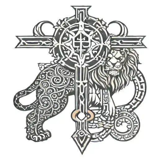 Lionhead Ankh Cross Jerusalem Cross Tantric Circle