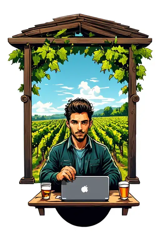 Coder On A Laptop On A Vineyard Under A Pergola