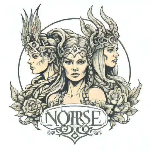 Norse Norns With Sophie Written Above Their Heads Looking