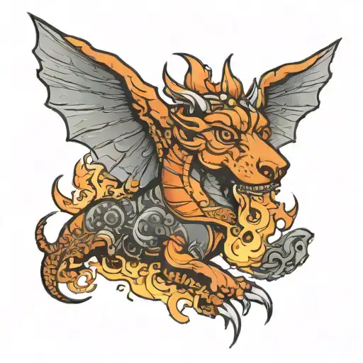 Teckel With Dragon Wings And Fire