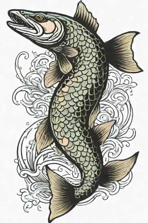 Northern Pike Koi Fish Swimming Upwards