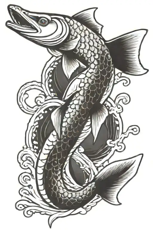 Northern Pike Koi Fish Swimming Upwards Japanese Waves