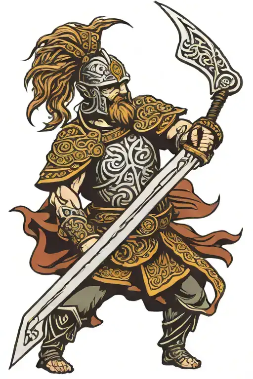 Celtic Christian Warrior Wielding A Sword