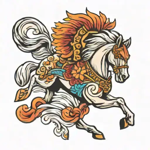 Running Horse With Chicken On Its Back