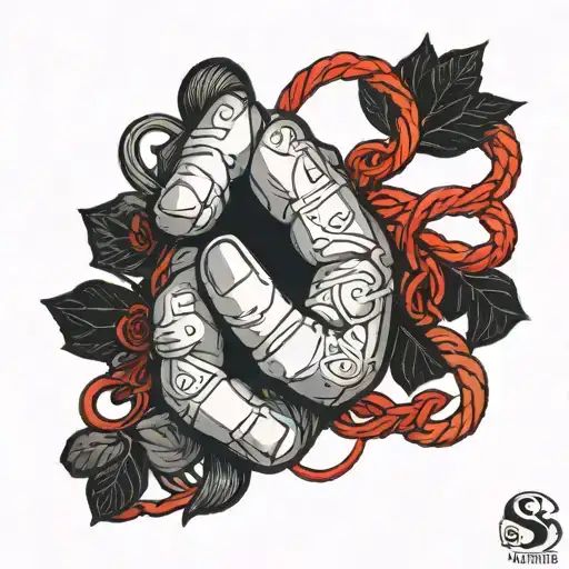 Red String Of Fate Tattoo Around Pinky Finger With Initial S