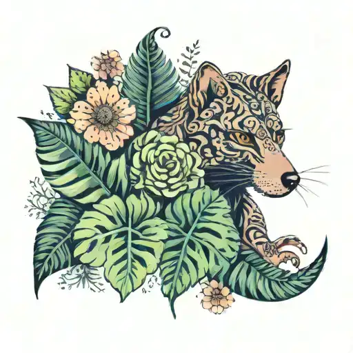 Tattoo With Flowers Leaves Fern Monstera Rat Dog Sleeve