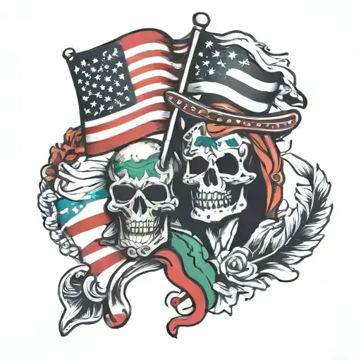 Mexican Flag And American Flag