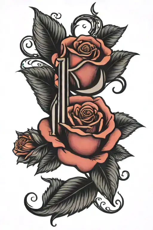Rose With Letters R And A Blackwork