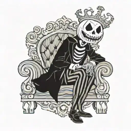 Jack The Pumpkin King Sitting On A Throne With A Rug Made From Oogie Boogie